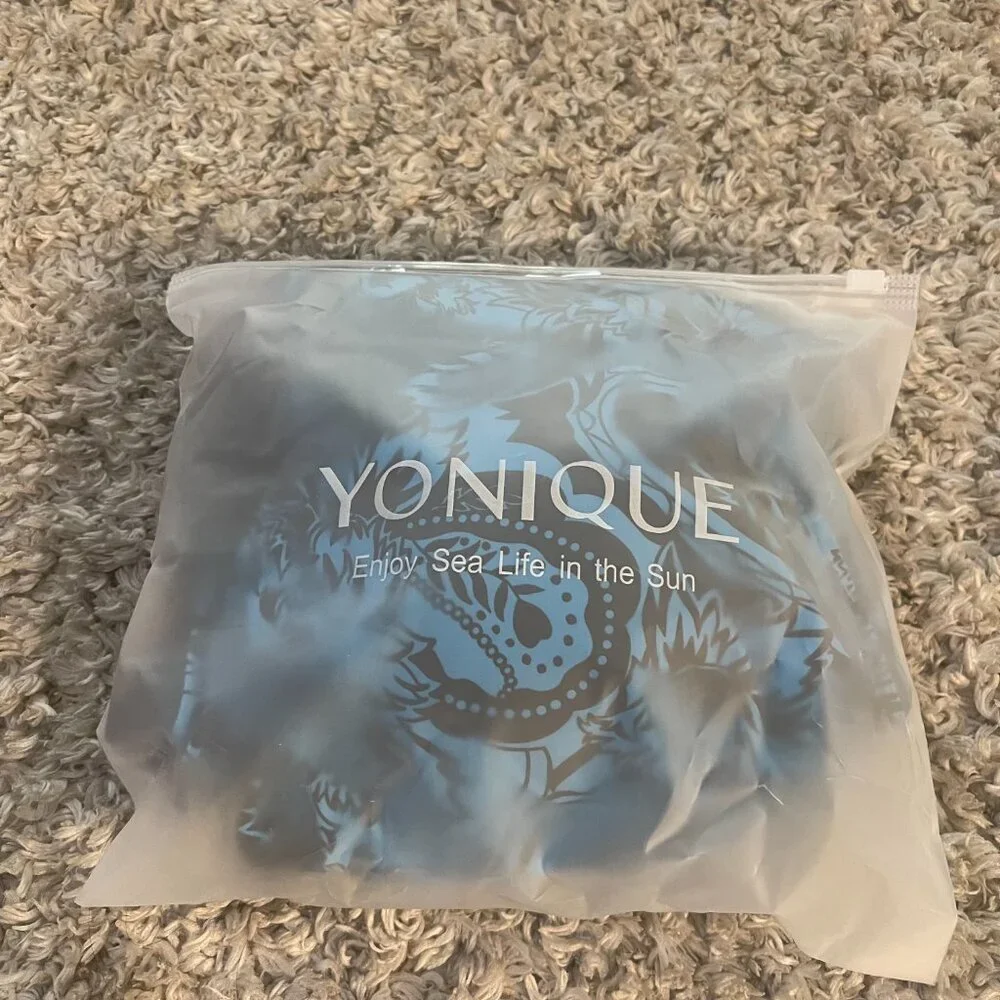 Yonique Plus Size Bikini 18W Blue Floral Halter High Waist Tummy Control NWT - Picture 15 of 15